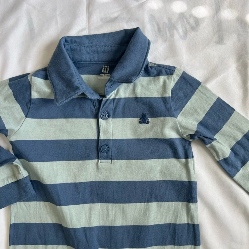 Baby GAP Blue Striped Long Sleeve One Piece Polo Size 18-24 Months